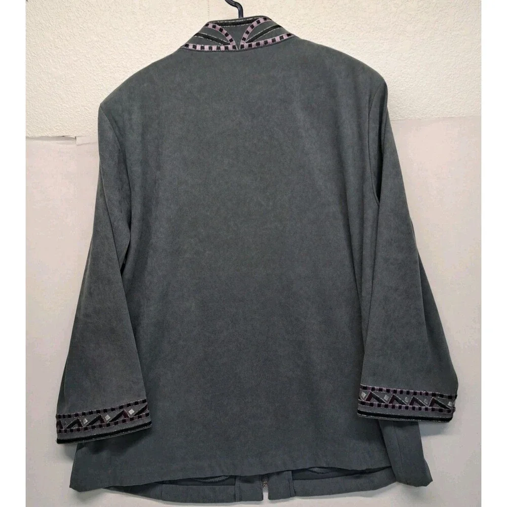BOB MACKIE Wearable Art Gray Embroidered Full Zip Jacket Top Women's Sz 1X - Picture 2 of 9